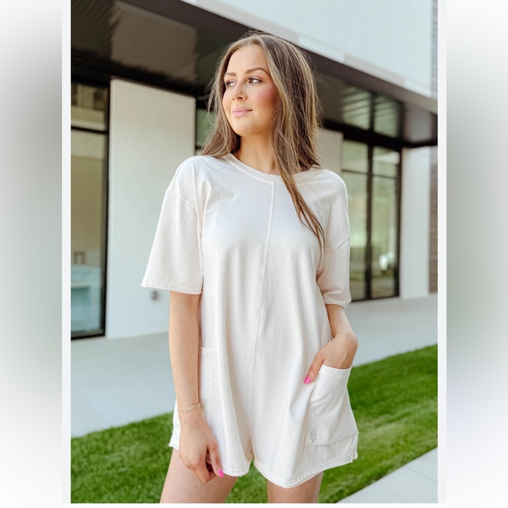 FP Movement by Free People Cream Oversized Pocket Hot Shot Romper